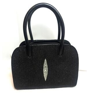 Black Genuine Stingray Leather Top Handle Bag